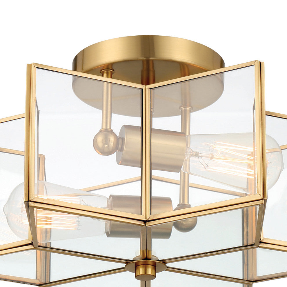 2 Light 16.14'' Unique/Statement Star Semi Flush Mount, Brass Dust