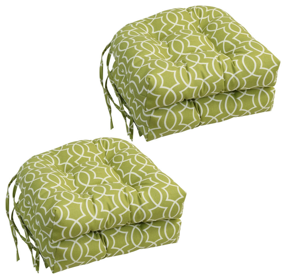 16" Spun Polyester Outdoor U-Shaped Tufted Chair Cushions, Set of 4, Titan Kiwi