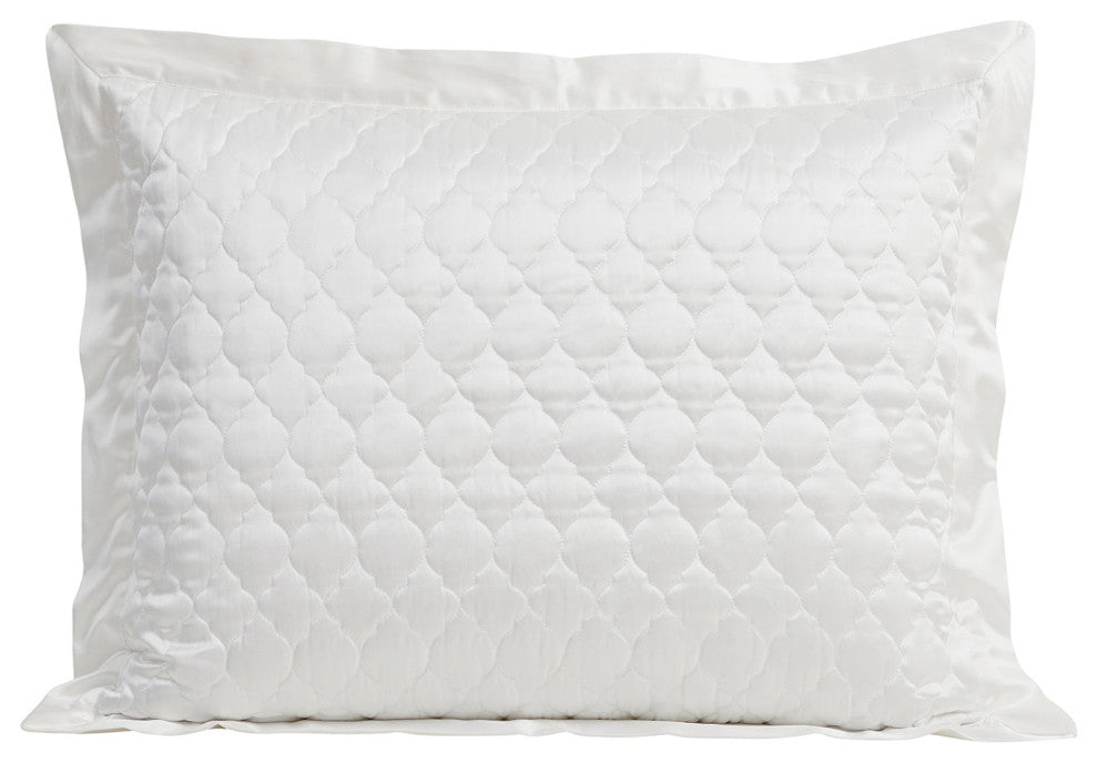 High Shine Satin Ogee Quatrefoil Quilt Pillow Sham Set, 2 Piece, White, Standard
