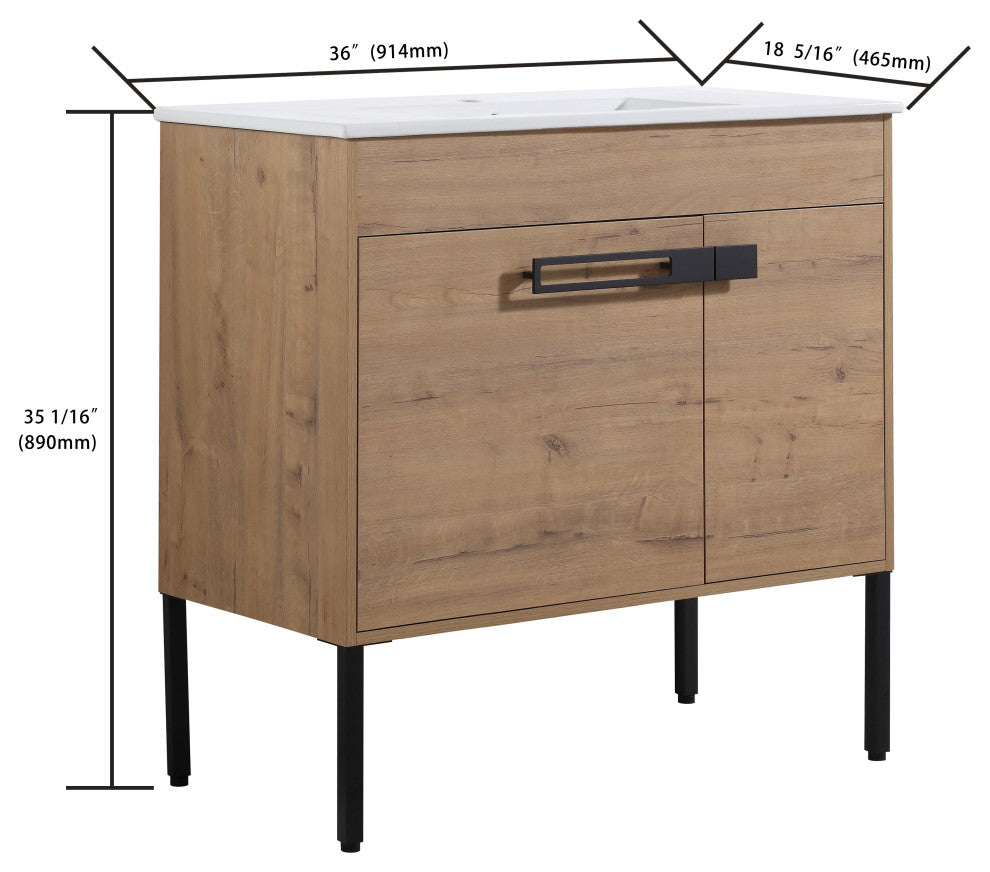 BNK 36 Inch Freestanding Bathroom Vanity With Sink, With Soft Close Doors, Imitative Oak