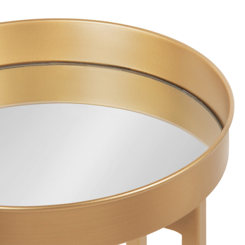 Celia Round Metal Foldable Tray Table Set, Gold 2 Piece