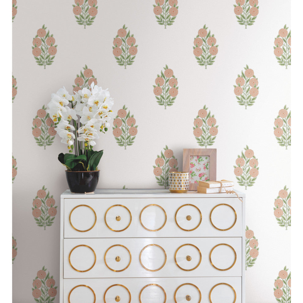 Coral Dutch Floral Peel and Stick Wallpaper Pink By Roommates