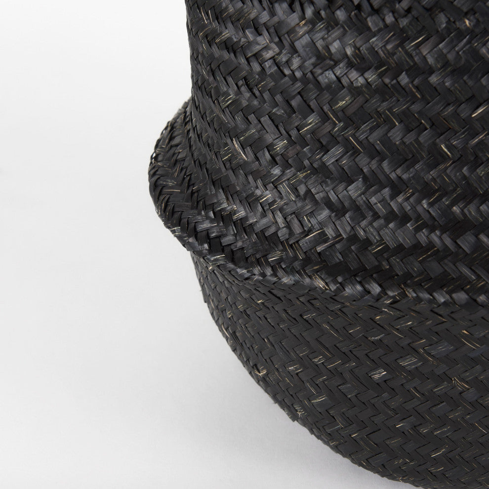 Set of Three Black Wicker Storage Baskets