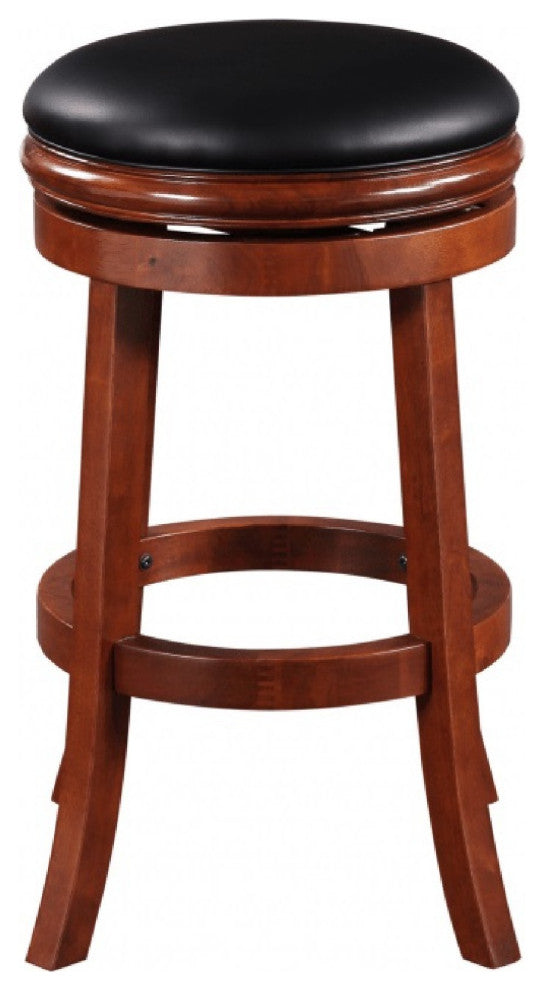 Benzara BM274233 Swivel Counter Stool, Solid Wood, Faux Leather, Brown/Black