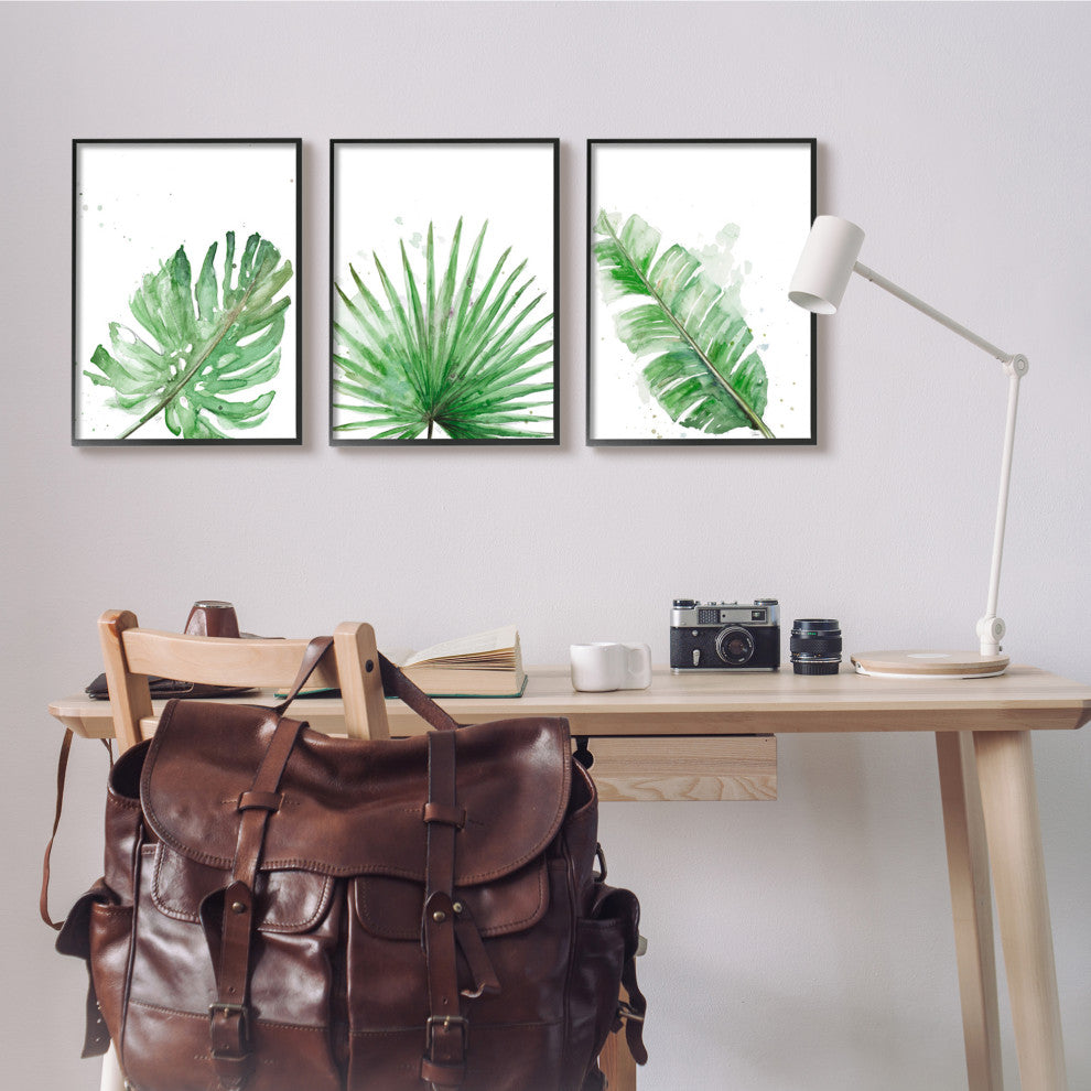 Green Leaves Modern Green Tropical Palm Fans ,3pc, each 16 x 20