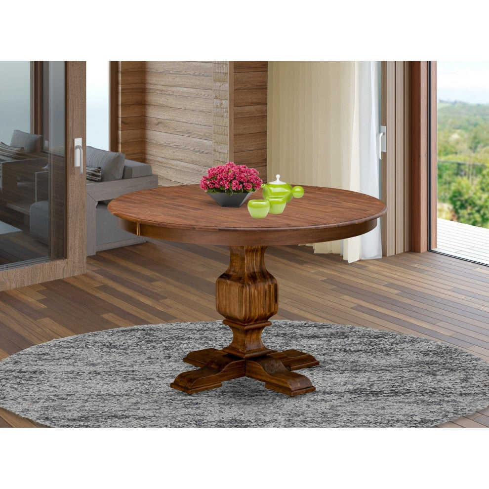 Round Dining Table, Rustic Rubberwood Table, Sandblasting Antique Walnut, 48"