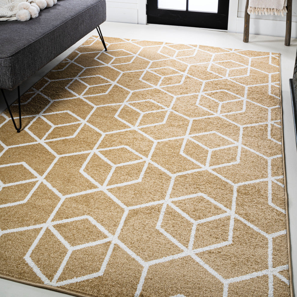 Tumbling Blocks Modern Geometric Gold/White 8'x10' Area Rug