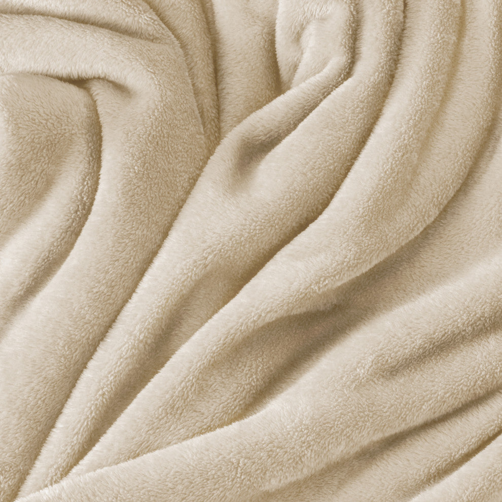 Bare Home Microplush Fleece Blanket, Oyster, Throw/Travel