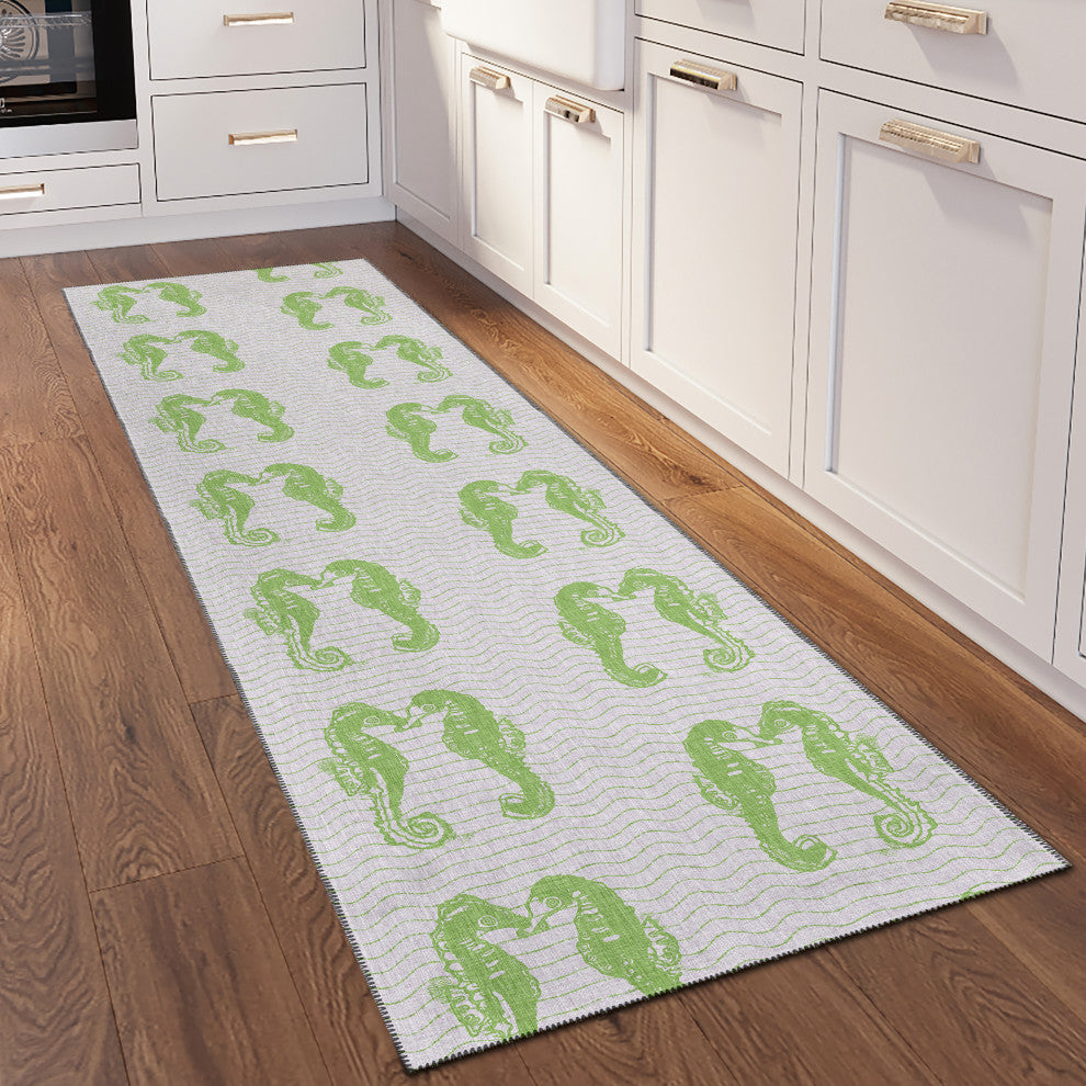 Indoor/Outdoor Seabreeze SZ15 Lime-In Machine Washable 2'3" x 7'6" Runner Rug