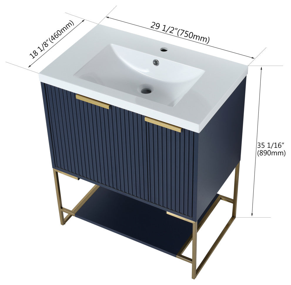 BNK Freestanding Raised Grain Bathroom Vanity With Resin Basin, Navy Blue, 30"