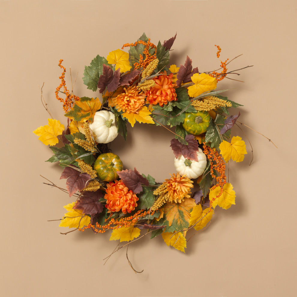 26" Harvest Wreath, Pumpkin/Berry Accent