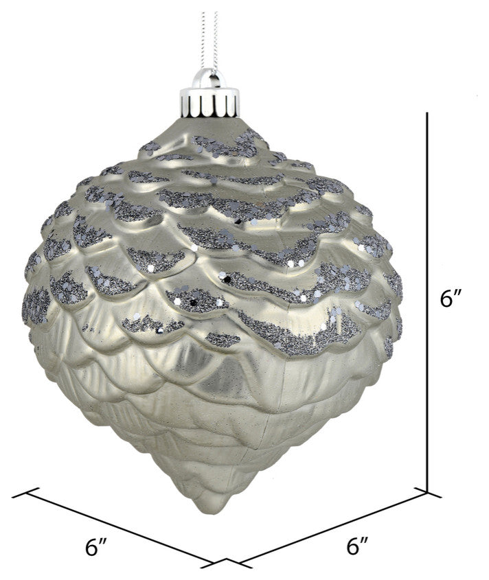 Vickerman N183825D 6" Limestone Glitter Pinecone Christmas Ornament, 6 Per Bag