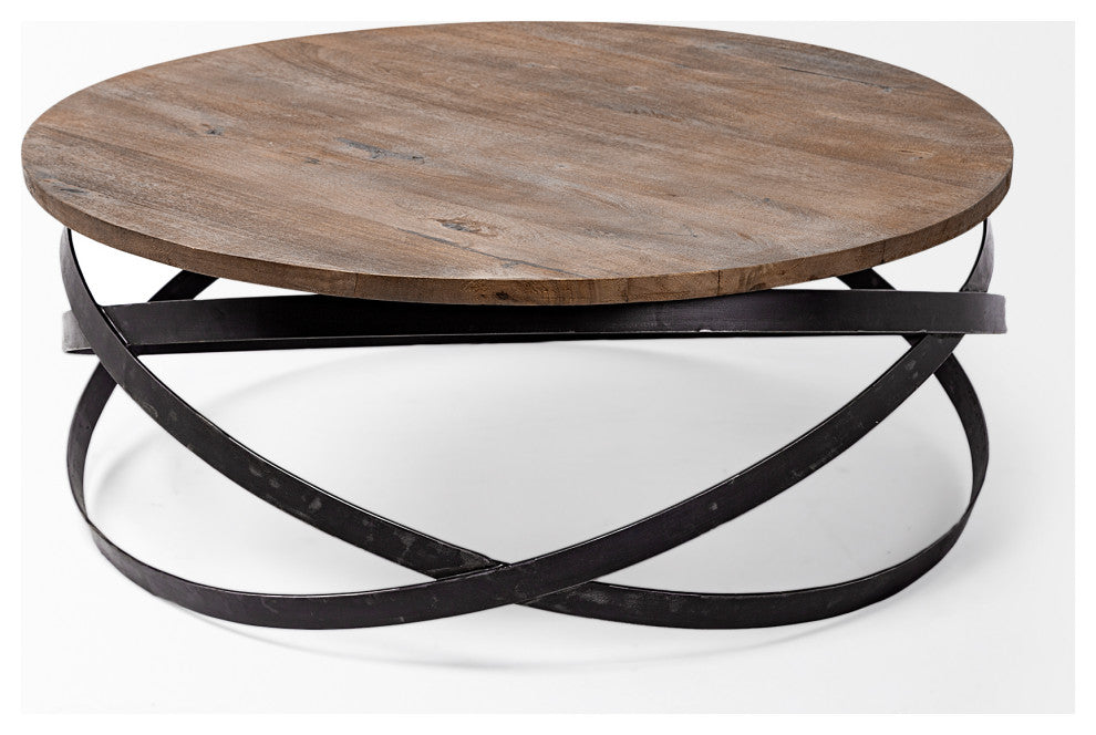 Triumph 40" Round Medium Brown Solid Wood w/Black Metal Base Coffee Table
