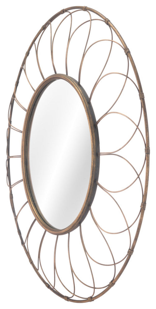 Frame Wall Mirror, Round, Glass, Steel Metal, Gold, Bedroom Living