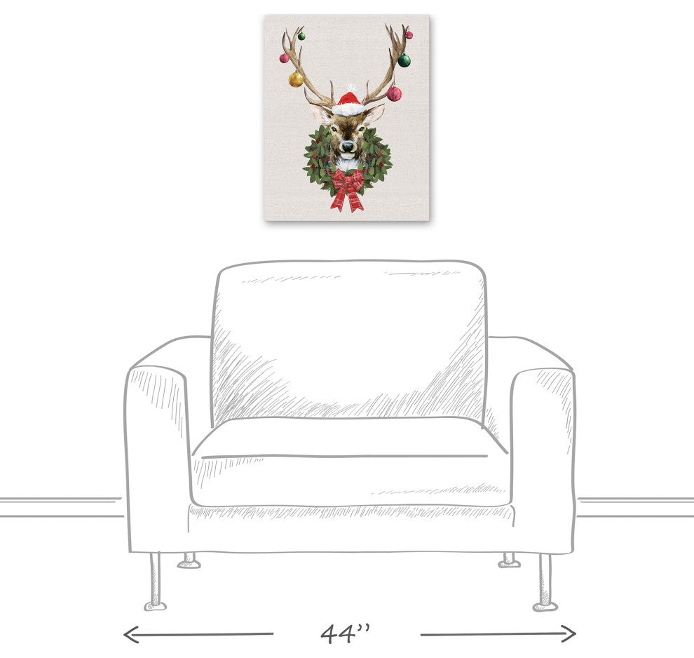 Christmas Deer Wreath 16x20 Canvas Wall Art