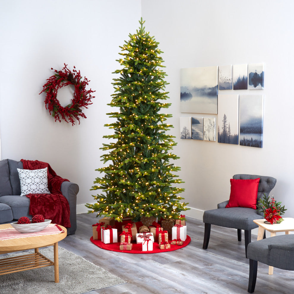 9'' Belgium Fir Natural Look Artificial Christmas Tree With 800 Clear LED Lights