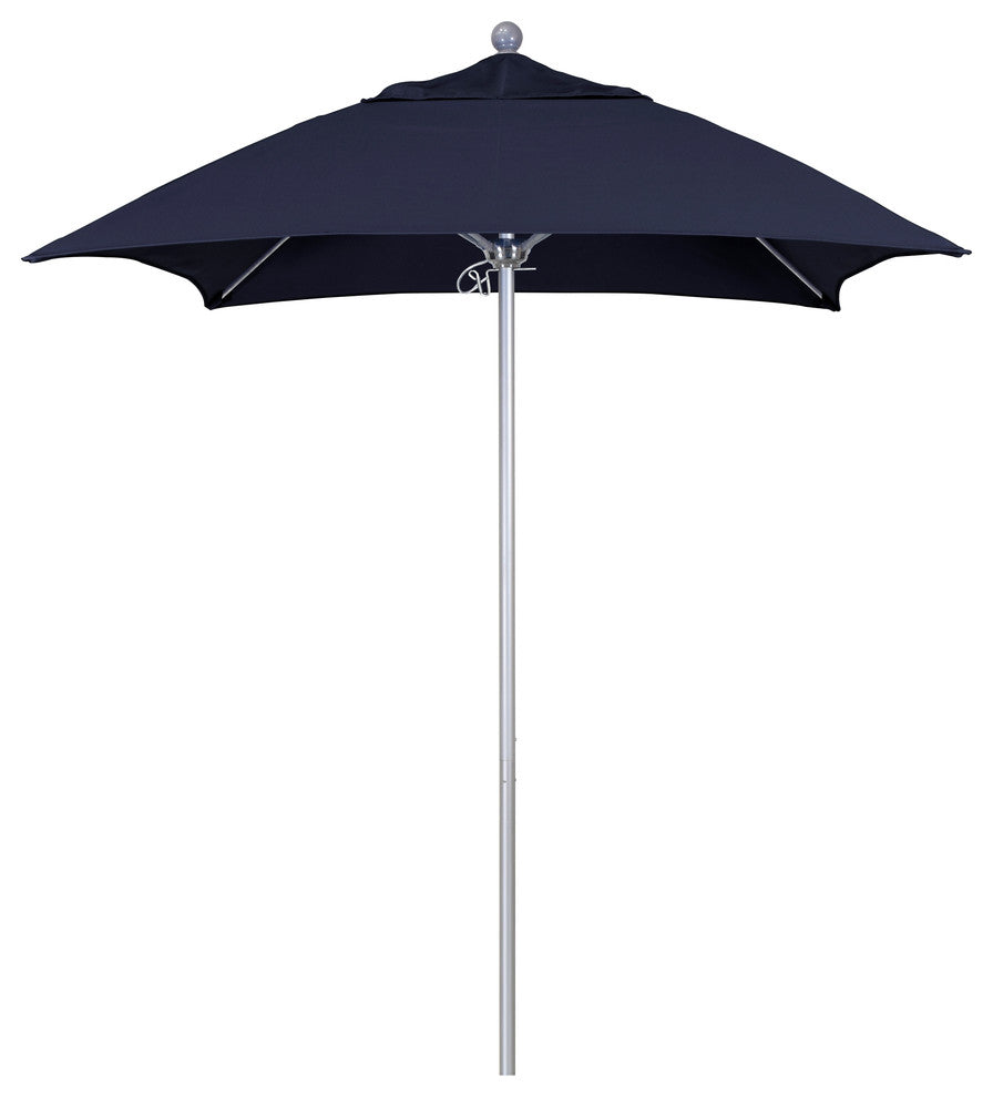 6' Silver Anodized Push Lift Fiberglass Rib Aluminum Umbrella, Sunbrella, Navy