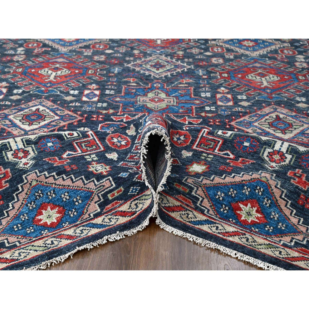 Charcoal Black Supple Pure Wool Hand Knotted Oversize Oriental Rug 12'x18'