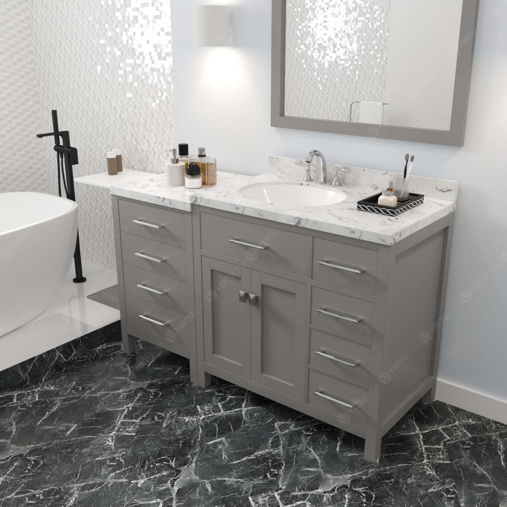 Caroline Parkway 57" Bath Vanity, Gray With Marble Quartz Top