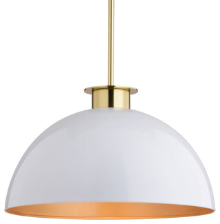 Vaxcel Lighting P0411 Devon 16"W Pendant - Glossy White / Satin Brass