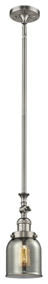 1-Light Small Bell 5" Pendant, Brushed Satin Nickel, Glass: Plated Smoked