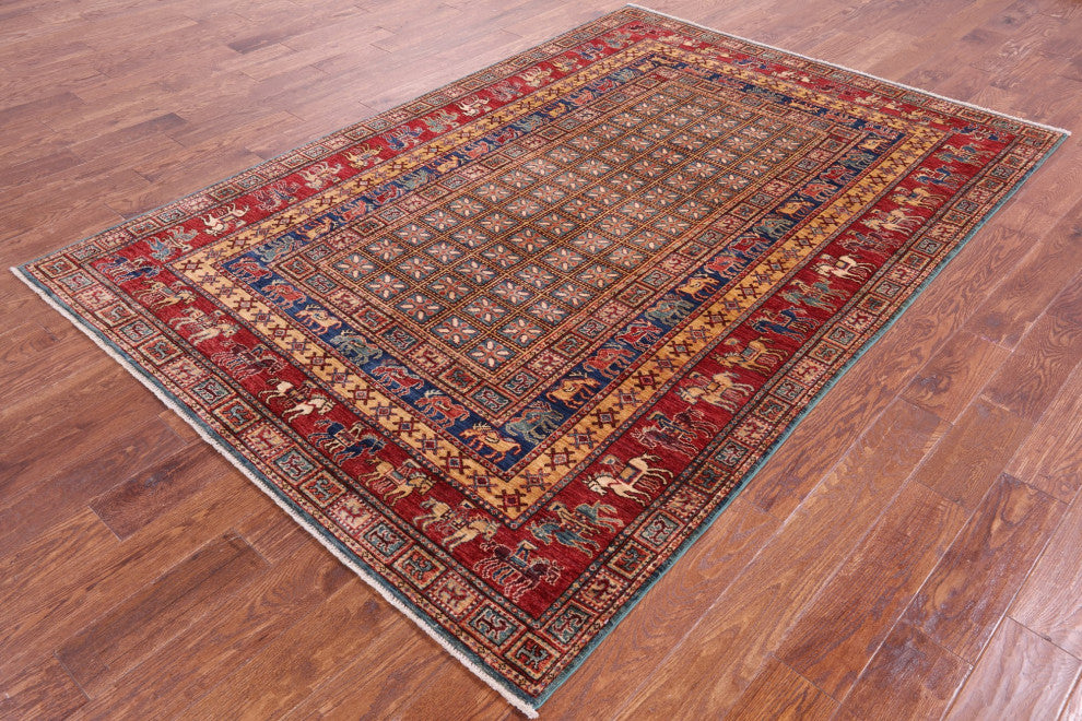 Handmade Antiqued Pazyryk Historical Design Wool Rug 5' 10" X 8' 8" Q10708