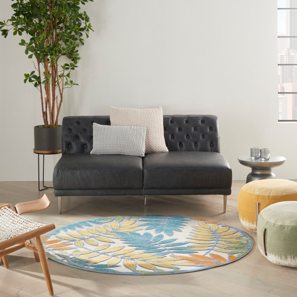 Nourison Aloha 4' x Round Ivory/Multi Tropical Area Rug