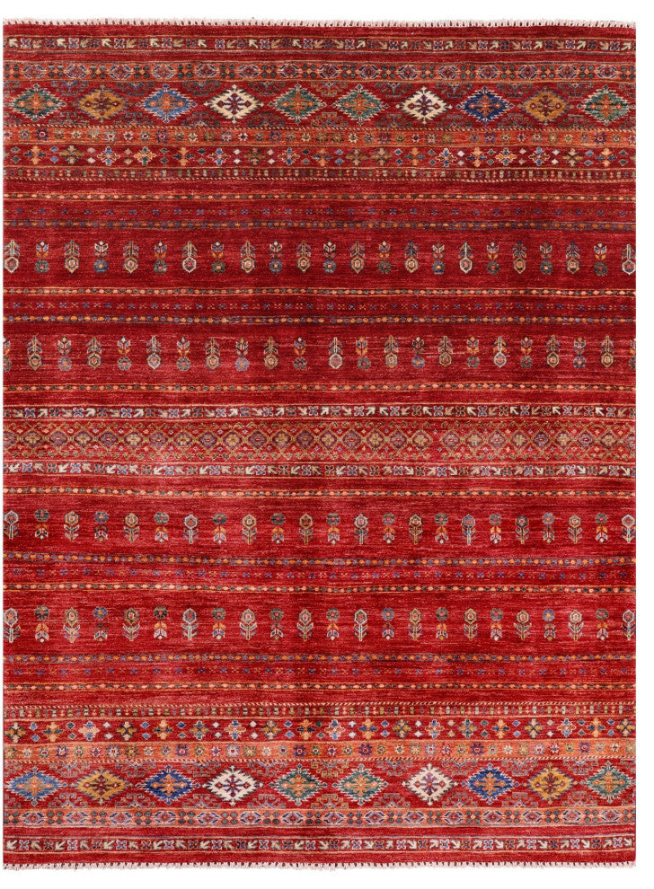 Super Kazak Khorjin Hand-Knotted Wool Rug 5' 10" X 7' 10" Q5349
