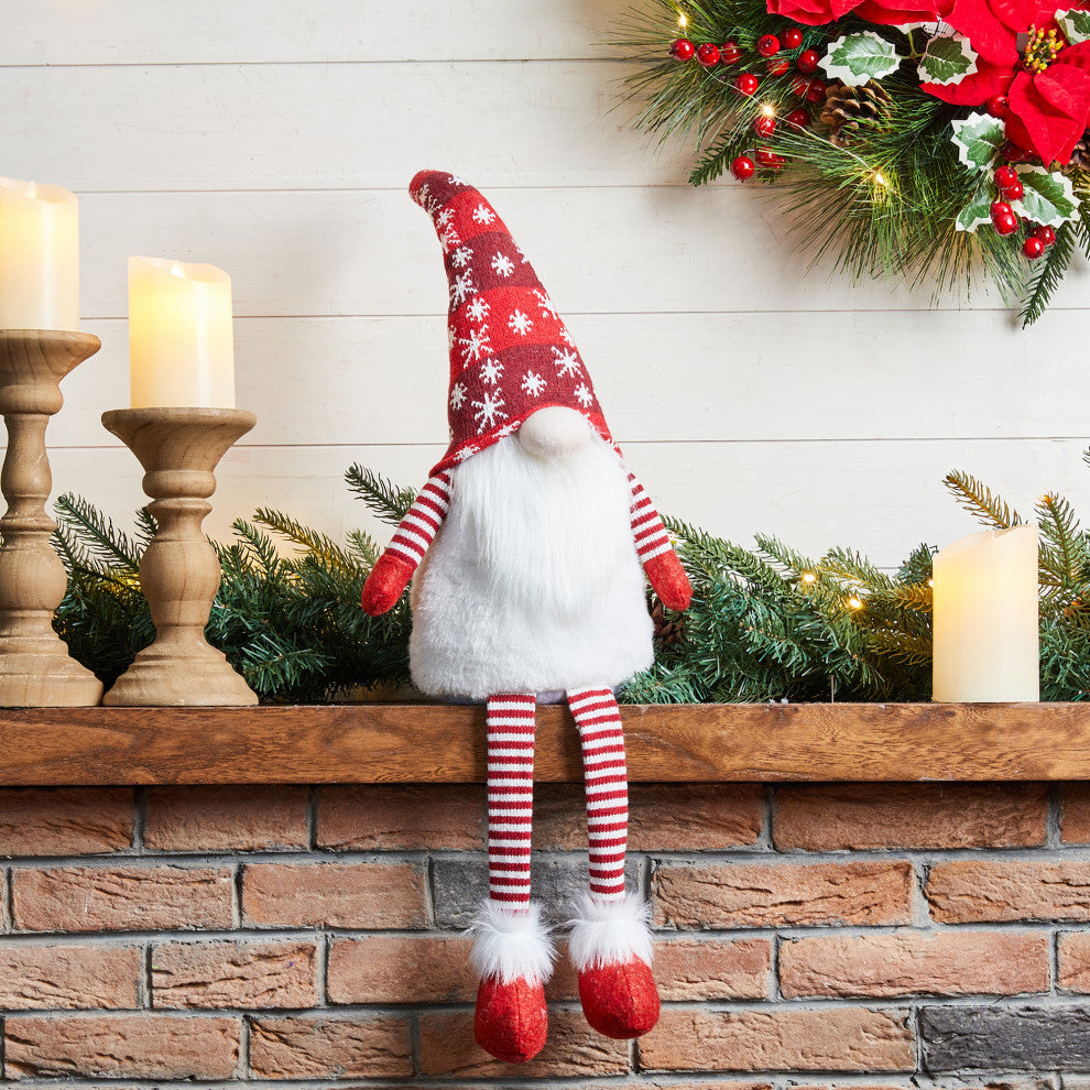 28"H Fabric Christmas Gnome Shelf Sitter With Dangling Legs