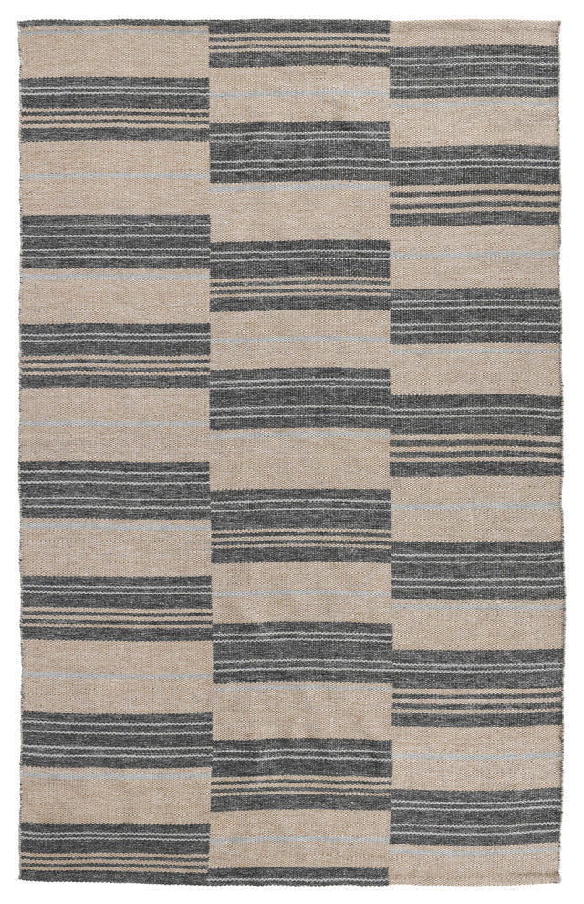 Boulder Indoor Outdoor Handwoven Stripe Blue Area Rug, Charcoal, 5x8