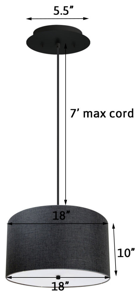 18" W 2 Light Pendant Granite Gray Shade with Diffuser, Black Cord