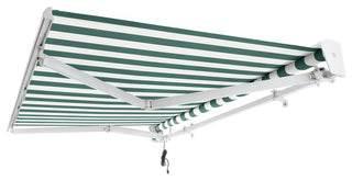Awntech 14x10' Destin Left Motor Acrylic Retractable Awning, Forest/White Stripe