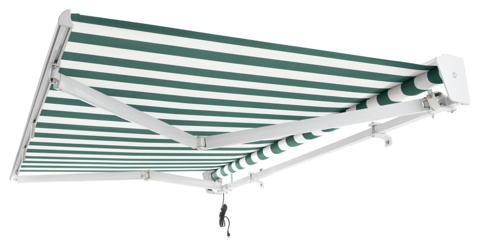 Awntech 14x10' Destin Left Motor Acrylic Retractable Awning, Forest/White Stripe