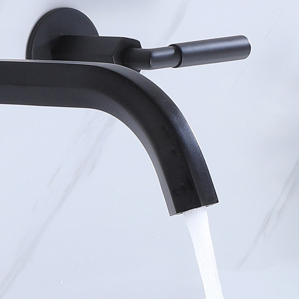 Wall Mounted Dual Handles Bathroom Sink Faucet, Matte Black