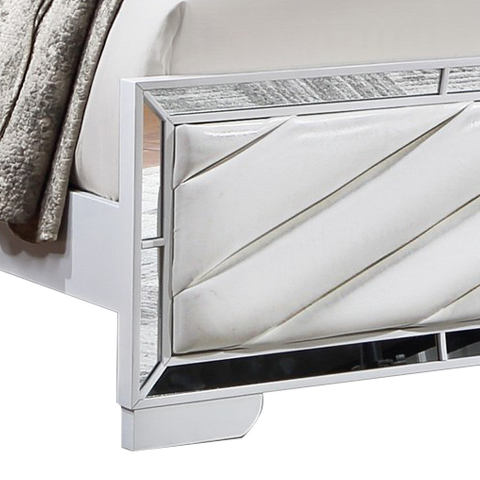 Benzara BM283634 Koi Pine Wood King Size Bed, Velvet, V Channel Tufting, White