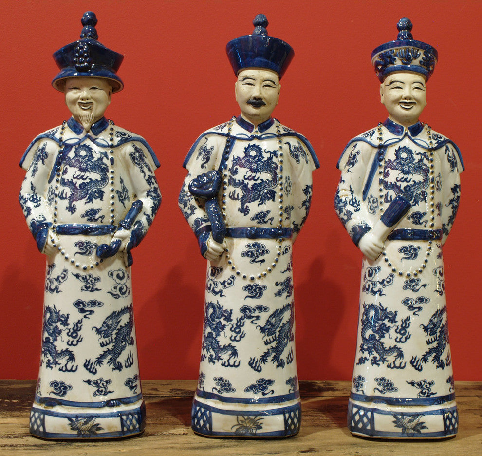Porcelain Blue and White Qing Emperors, 6"x4"x17.25"
