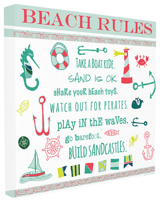 "Beach Rules Typog And Icons" Stretched Canvas Wall Art