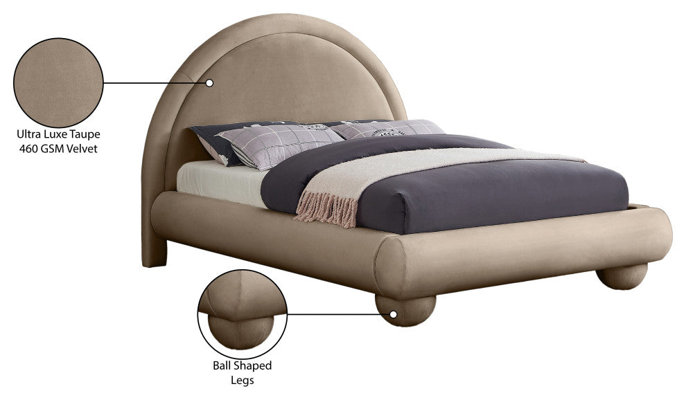 Madrid Upholstered Bed, Taupe, Full, Velvet