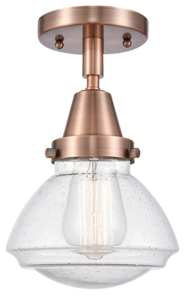 Innovations 447-1C-AC-G324 Olean 1 Light 6.75" Flush Mount, Antique Copper