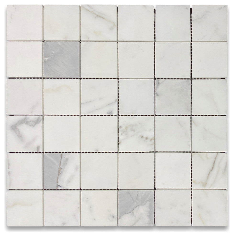2x2 Square Statuary Statuario White Italian Marble Mosaic Tile Honed, 1 sheet