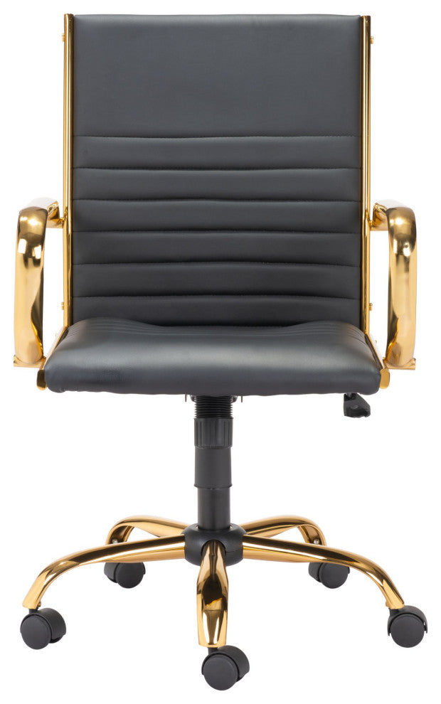 Computer Chair, Faux Vinyl Leather, Steel, Black, Gold, Home Business Office