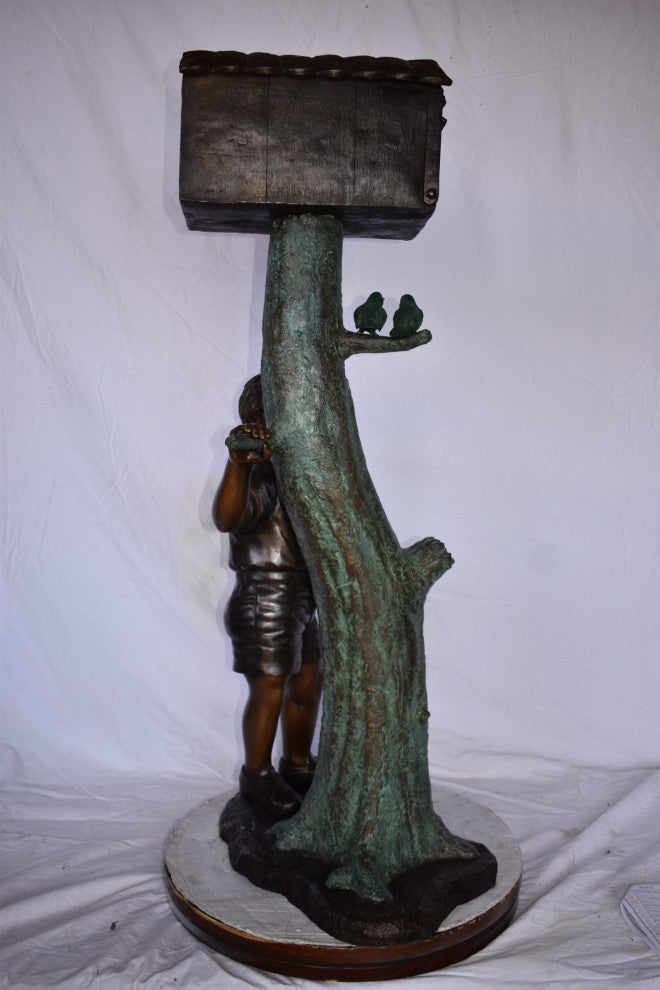 A Boy Standing by His Mailbox Looking at Birds Bronze Statue 25" x 22" x 51"H