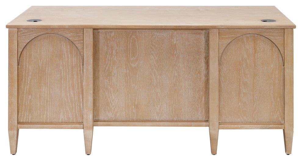 Modern Wood Double Pedestal Desk, Wood Office Desk, Fully Assembled, Light Brown