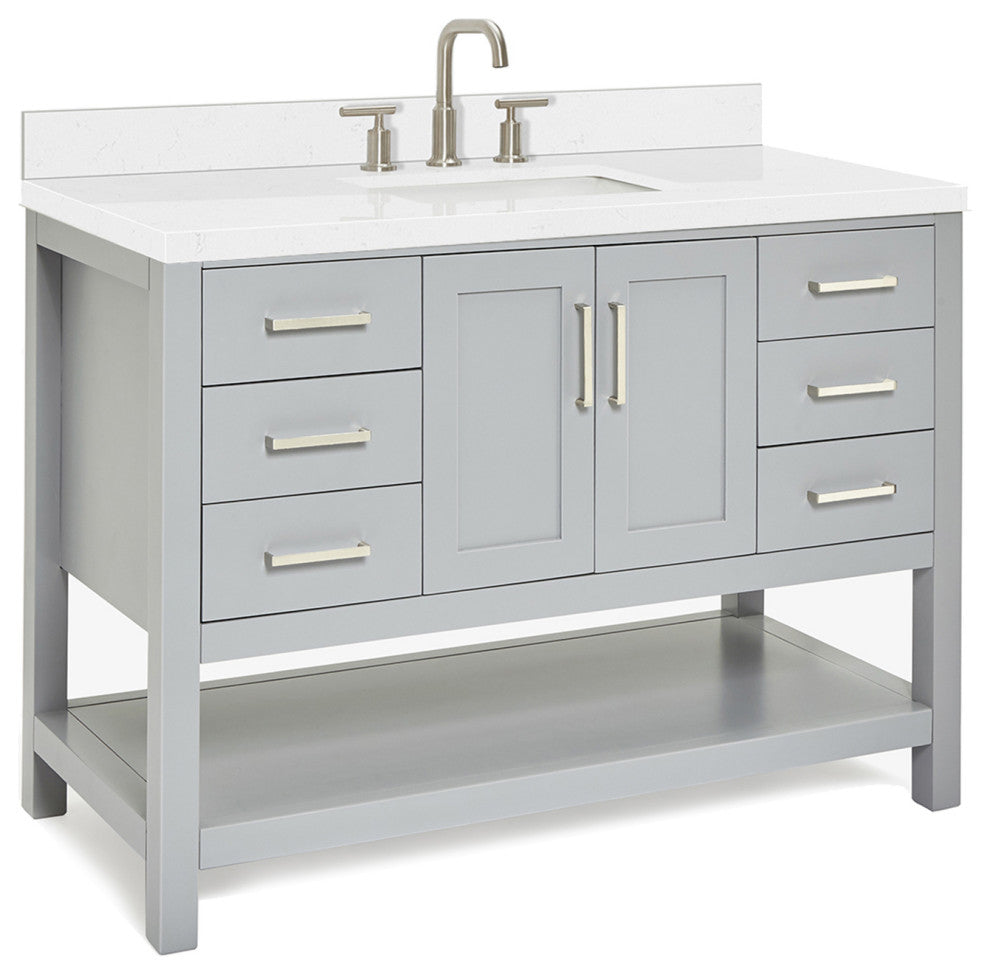 Ariel Magnolia 48" Single Rectangle Sink Vanity, Carrara Quartz, Gray