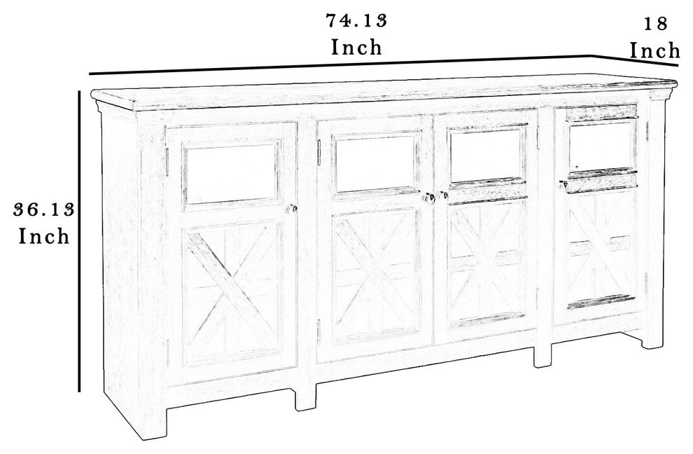 Dual Tone Wooden Tv Stand With Four Cross Buck Doors Storage, Extra Large