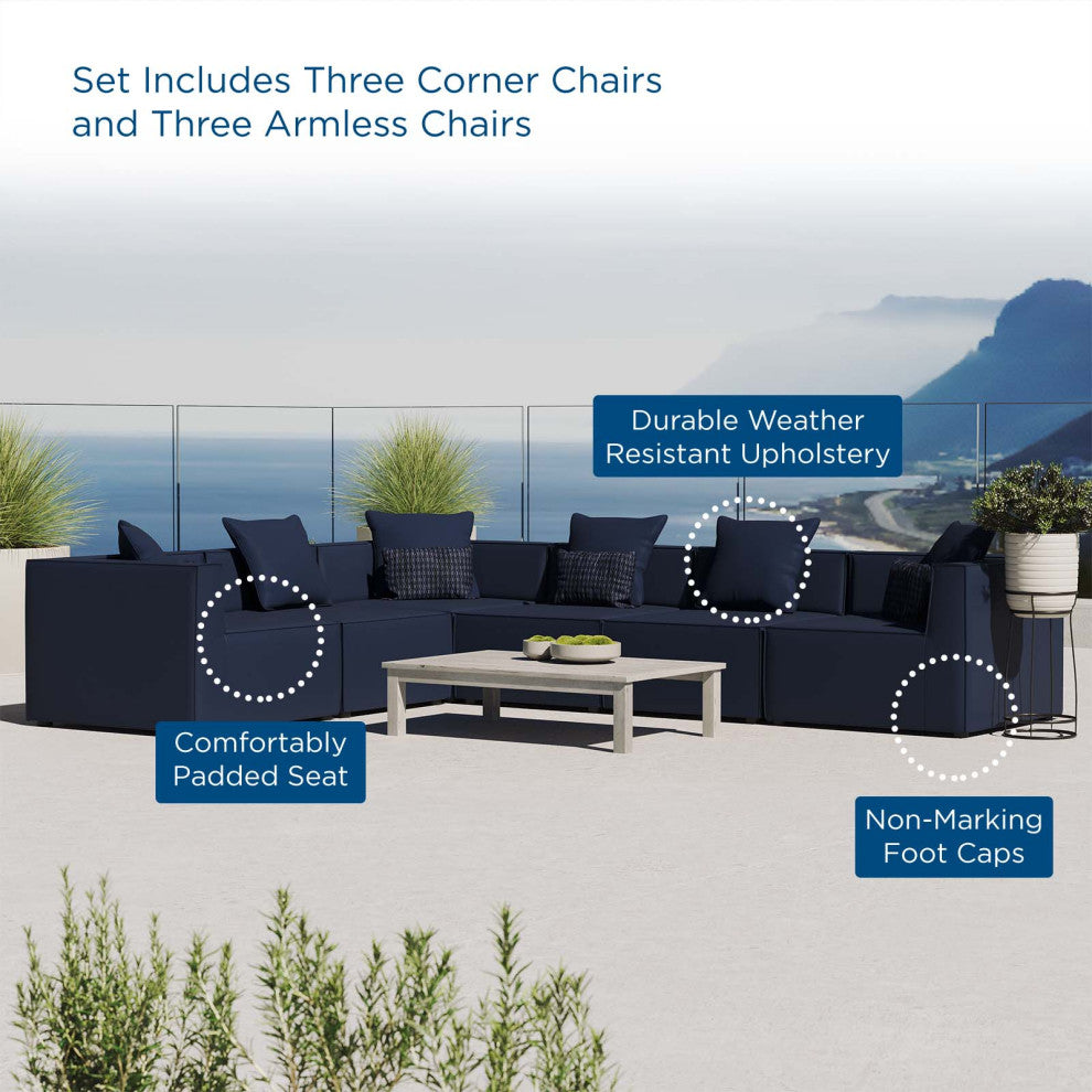 Lounge Sectional Sofa Set, Fabric, Blue Navy, Modern, Outdoor Patio Cafe Bistro