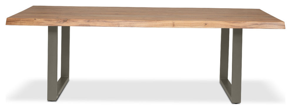 Brooks Dining Table, U Base, 40"x92", Teak Top, Pewter Base