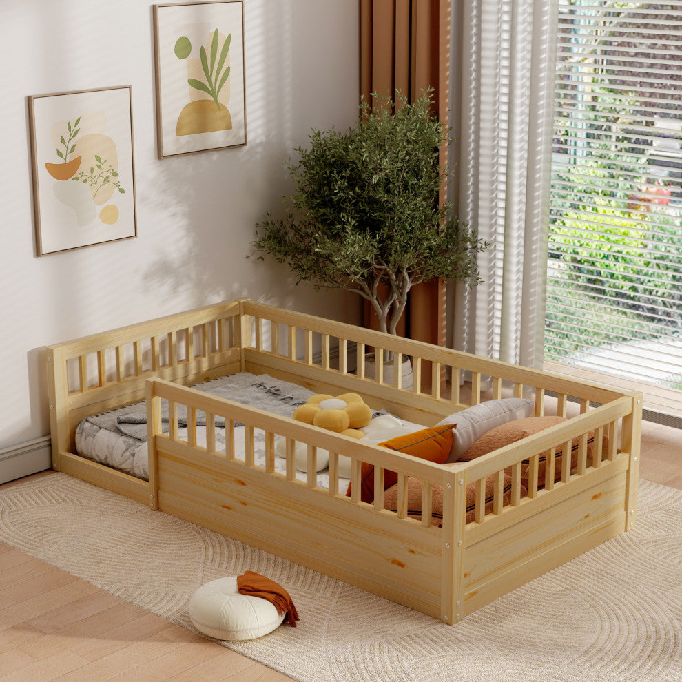 Gewnee Twin Floor Bed Frame with Fence