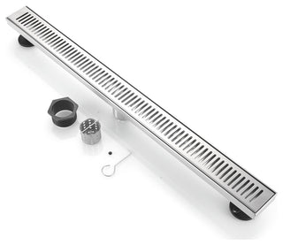 Stainless Steel Rectangular Linear Shower Floor Drain, Brushed Nickel, 32"