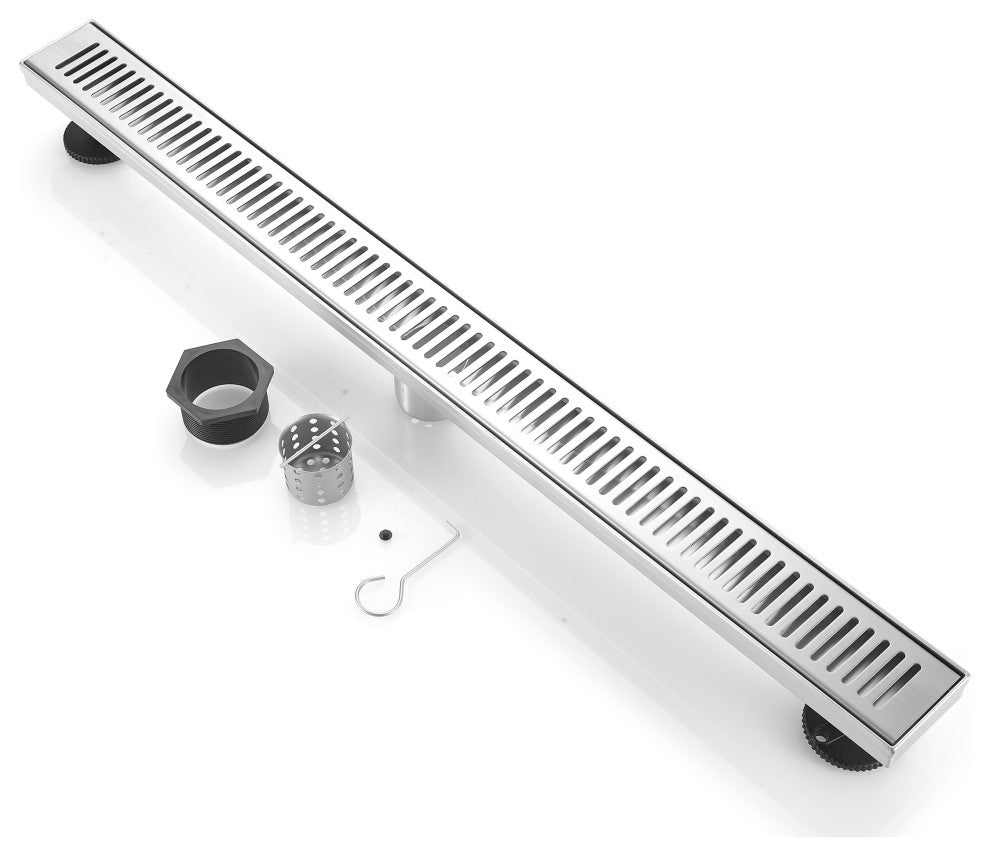 Stainless Steel Rectangular Linear Shower Floor Drain, Brushed Nickel, 32"